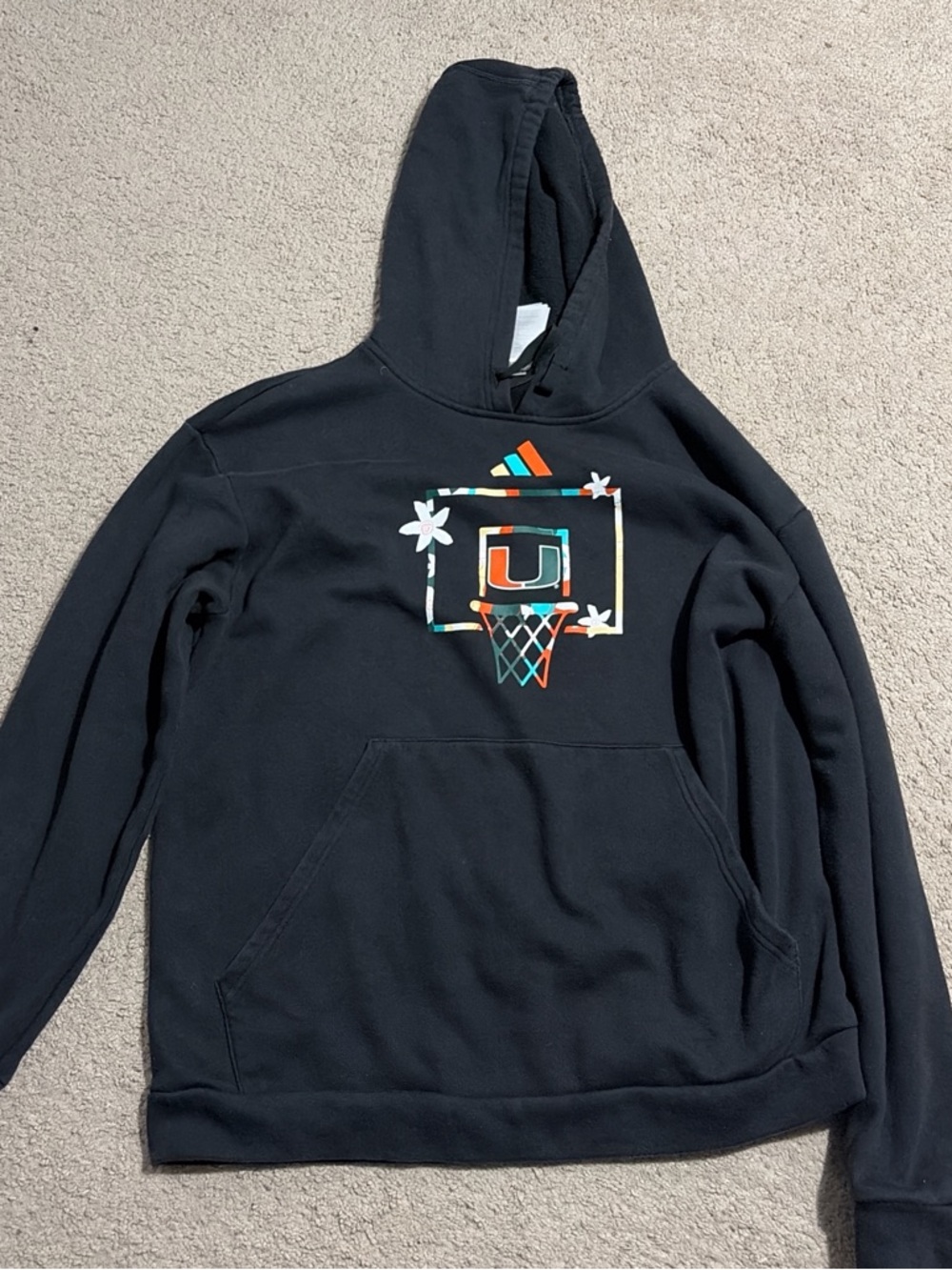 adidas Black Hoodie with Teal, Orange & Cream Logo